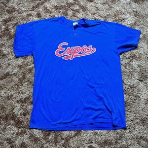 Vintage Montreal Expos Majestic Shirt Blue Mens 2XL Short Sleeve Button